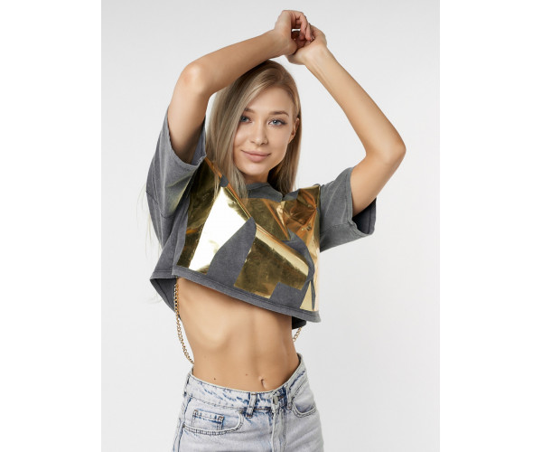 Топ футболка женская серого цвета 76007Sr