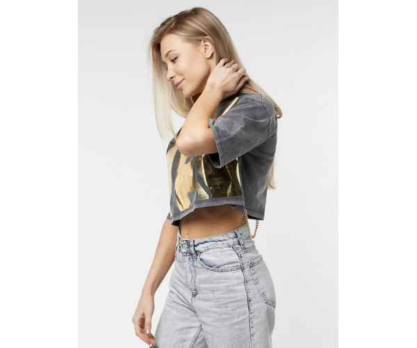 Топ футболка женская серого цвета 76007Sr