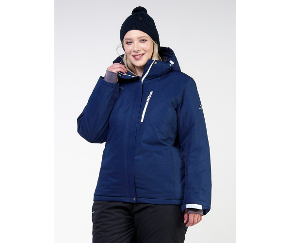 Женская зимняя горнолыжная куртка большого размера темно-синего цвета 11982TS