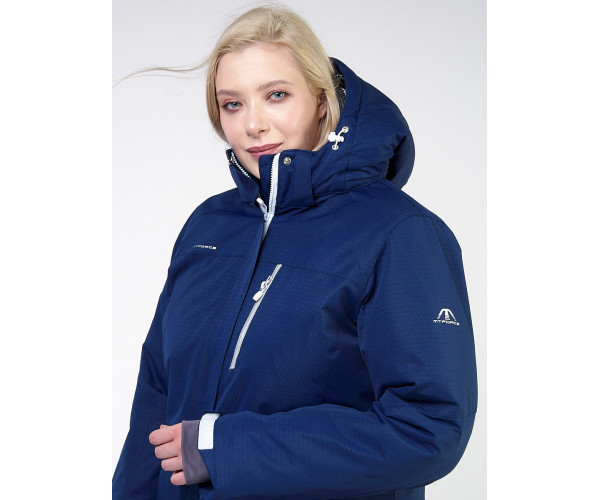 Женский зимний костюм горнолыжный большого размера темно-синего цвета 011982TS