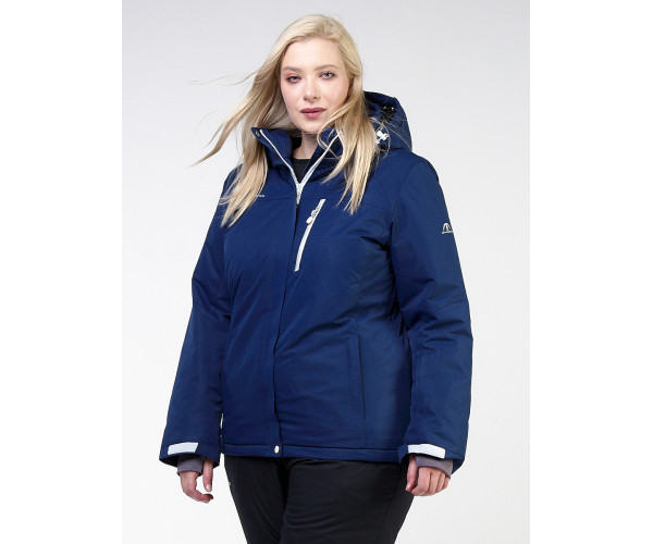 Женская зимняя горнолыжная куртка большого размера темно-синего цвета 11982TS