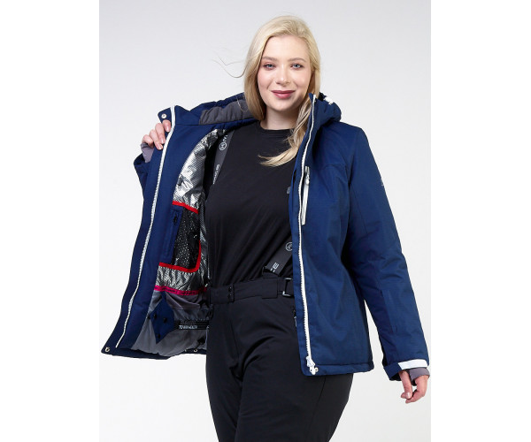 Женский зимний костюм горнолыжный большого размера темно-синего цвета 011982TS