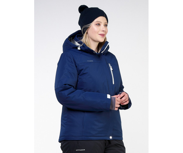 Женский зимний костюм горнолыжный большого размера темно-синего цвета 011982TS