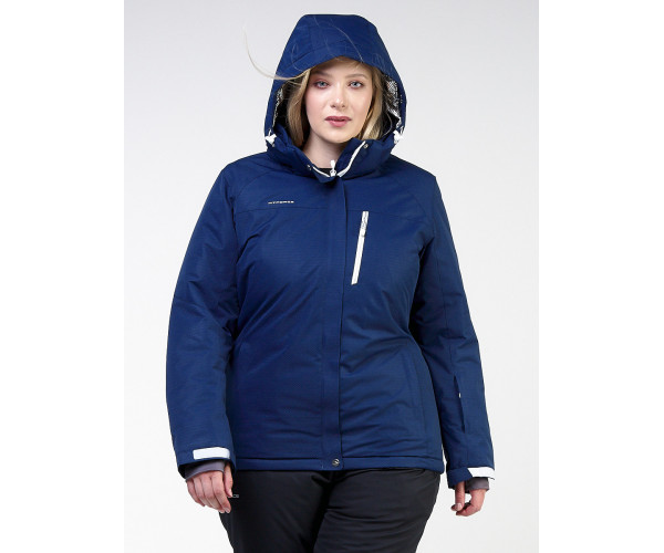 Женская зимняя горнолыжная куртка большого размера темно-синего цвета 11982TS
