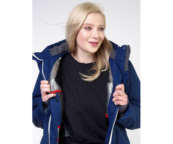 Женский зимний костюм горнолыжный большого размера темно-синего цвета 011982TS