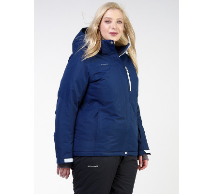 Женская зимняя горнолыжная куртка большого размера темно-синего цвета 11982TS