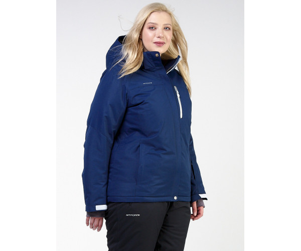 Женский зимний костюм горнолыжный большого размера темно-синего цвета 011982TS