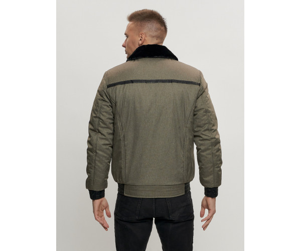 Куртка классическая с мехом мужская цвета хаки 2917Kh