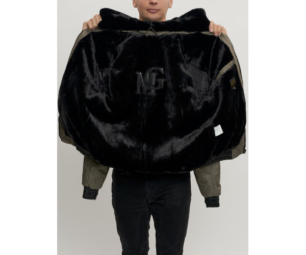 Куртка классическая с мехом мужская цвета хаки 2917Kh