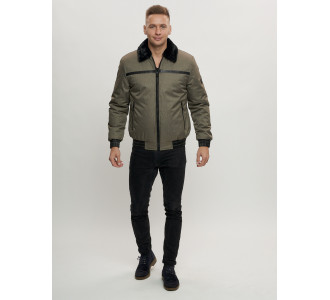 Куртка классическая с мехом мужская цвета хаки 2917Kh