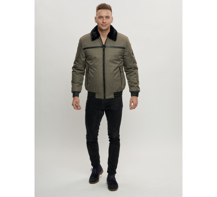 Куртка классическая с мехом мужская цвета хаки 2917Kh