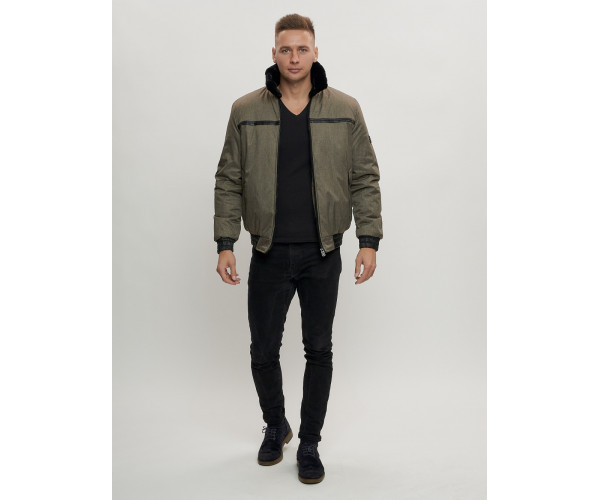 Куртка классическая с мехом мужская цвета хаки 2917Kh