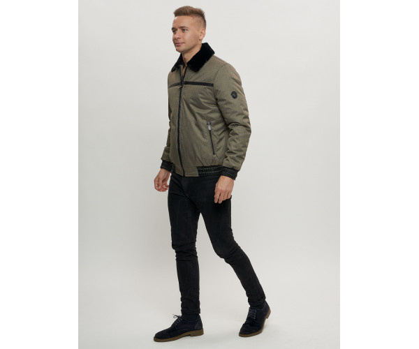 Куртка классическая с мехом мужская цвета хаки 2917Kh