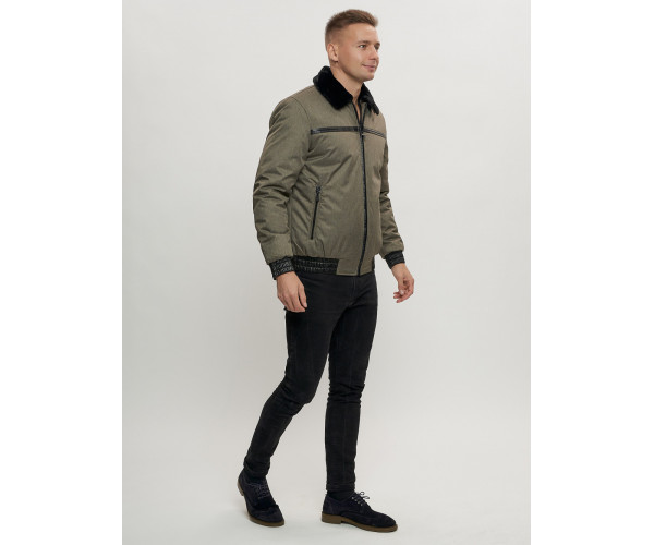 Куртка классическая с мехом мужская цвета хаки 2917Kh