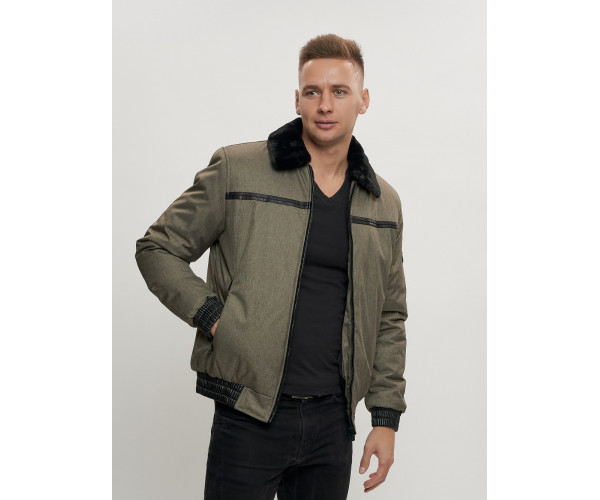 Куртка классическая с мехом мужская цвета хаки 2917Kh