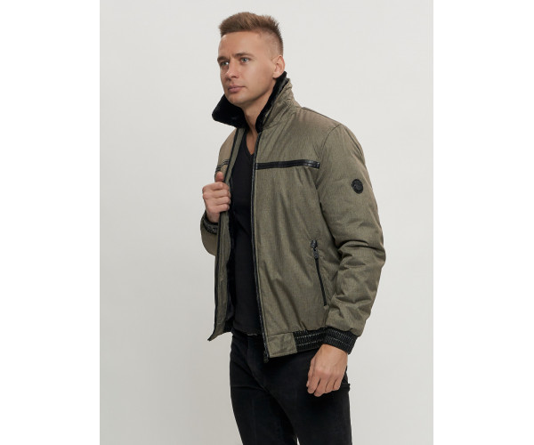 Куртка классическая с мехом мужская цвета хаки 2917Kh