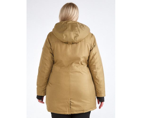 Женская зимняя парка большого размера горчичного цвета 19491G