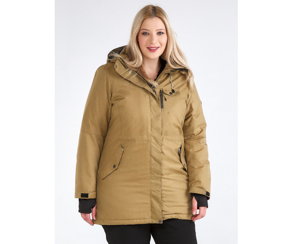 Женская зимняя парка большого размера горчичного цвета 19491G