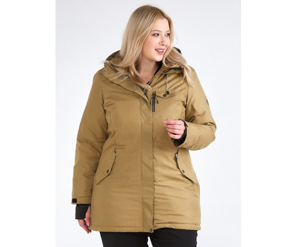 Женская зимняя парка большого размера горчичного цвета 19491G
