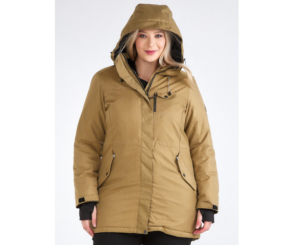 Женская зимняя парка большого размера горчичного цвета 19491G