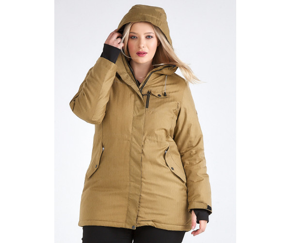 Женская зимняя парка большого размера горчичного цвета 19491G