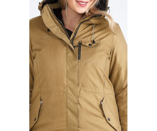 Женская зимняя парка большого размера горчичного цвета 19491G