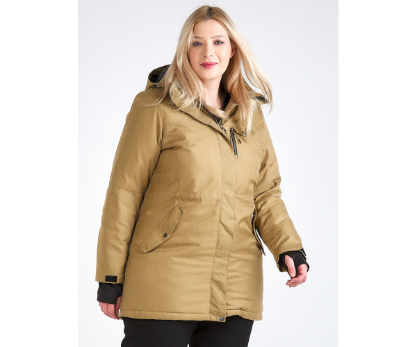 Женская зимняя парка большого размера горчичного цвета 19491G