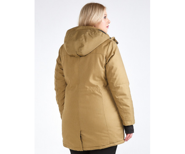 Женская зимняя парка большого размера горчичного цвета 19491G