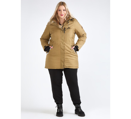 Женская зимняя парка большого размера горчичного цвета 19491G