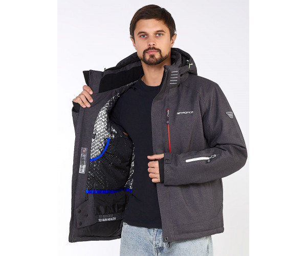 Мужская зимняя горнолыжная куртка большого размера темно-серого цвета 19471TC