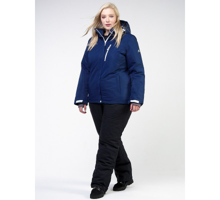 Женский зимний костюм горнолыжный большого размера темно-синего цвета 011982TS