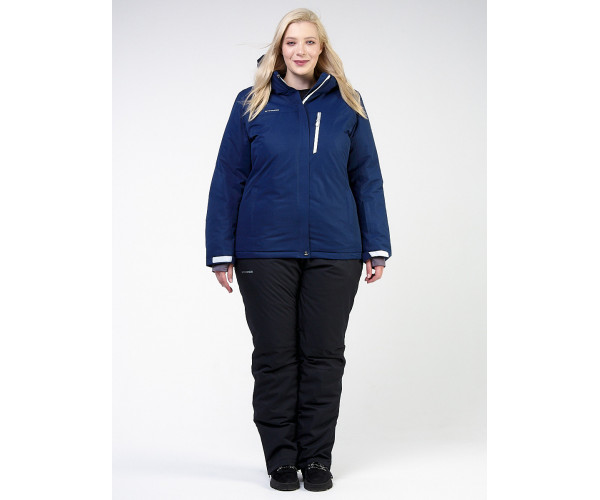 Женский зимний костюм горнолыжный большого размера темно-синего цвета 011982TS