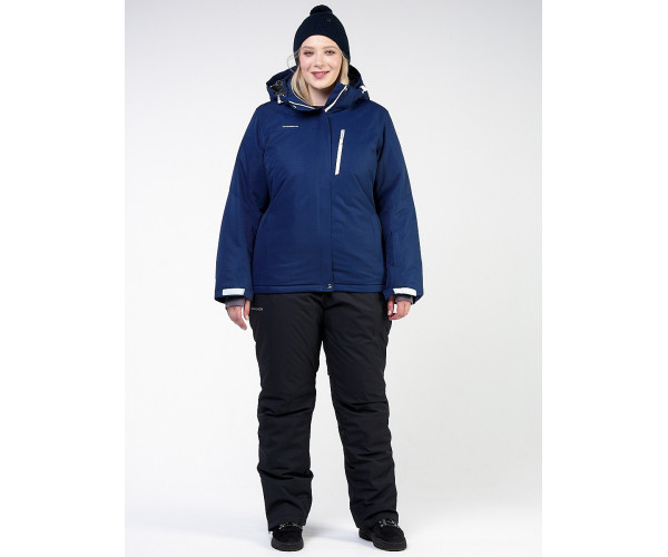 Женский зимний костюм горнолыжный большого размера темно-синего цвета 011982TS