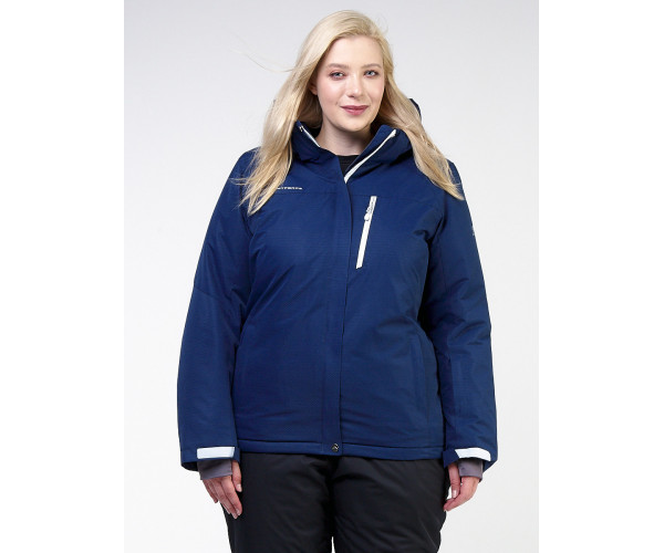 Женский зимний костюм горнолыжный большого размера темно-синего цвета 011982TS