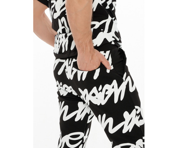 Костюм штаны и футболка с надписями черного цвета 9177Ch