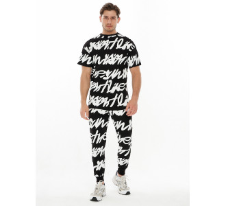 Костюм штаны и футболка с надписями черного цвета 9177Ch