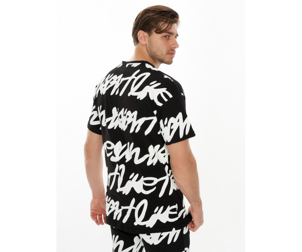 Костюм штаны и футболка с надписями черного цвета 9177Ch