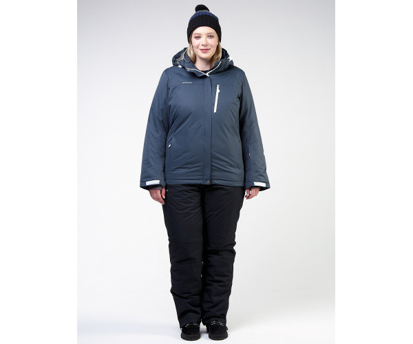 Женский зимний костюм горнолыжный большого размера темно-серого цвета 011982TC