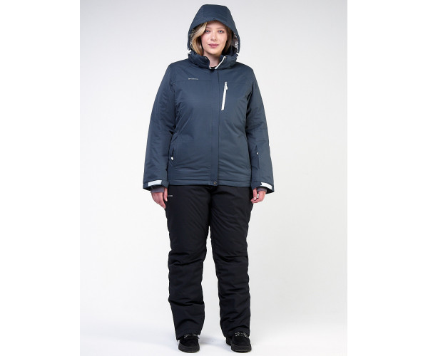 Женский зимний костюм горнолыжный большого размера темно-серого цвета 011982TC