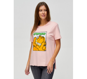 Женские футболки с принтом розового цвета 34001R