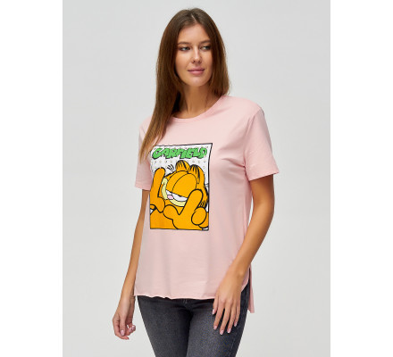 Женские футболки с принтом розового цвета 34001R