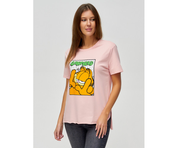Женские футболки с принтом розового цвета 34001R