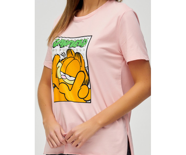 Женские футболки с принтом розового цвета 34001R