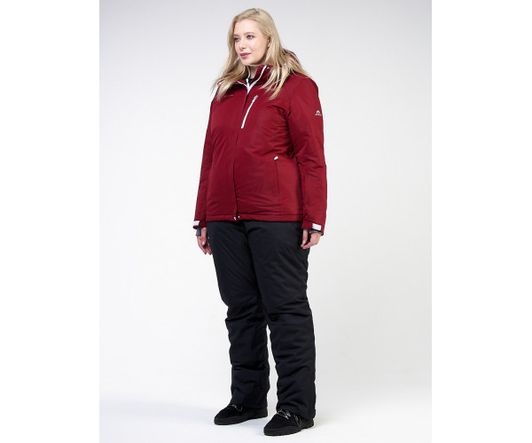 Женский зимний костюм горнолыжный большого размера бордового цвета 011982Bo