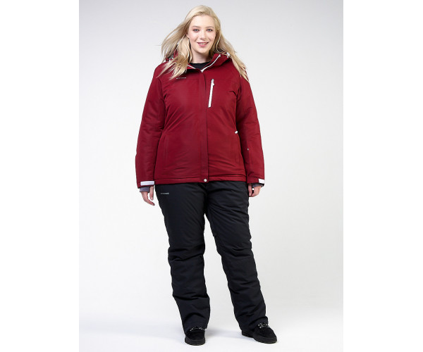 Женский зимний костюм горнолыжный большого размера бордового цвета 011982Bo
