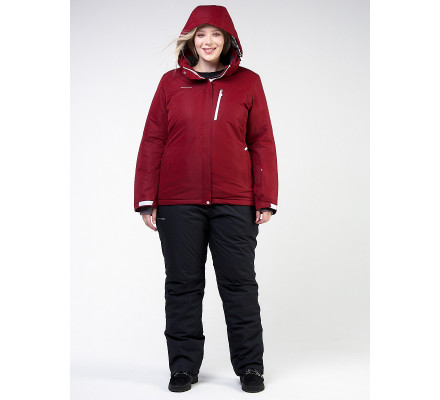 Женский зимний костюм горнолыжный большого размера бордового цвета 011982Bo