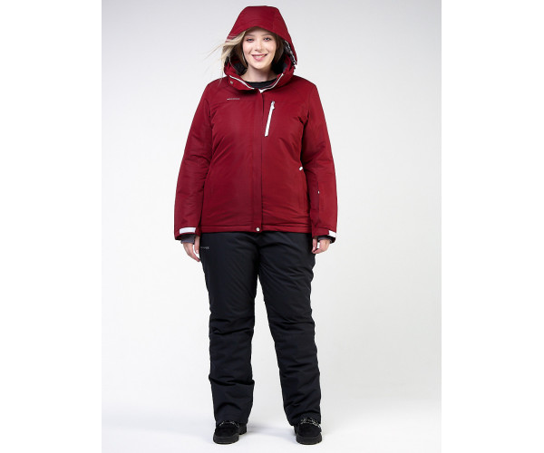 Женский зимний костюм горнолыжный большого размера бордового цвета 011982Bo