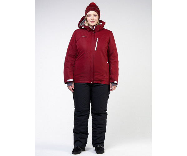 Женский зимний костюм горнолыжный большого размера бордового цвета 011982Bo