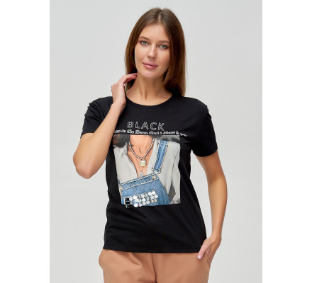 Женские футболки с принтом черного цвета 1614Ch
