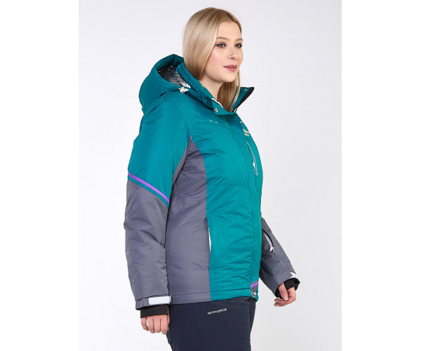 Женская зимняя горнолыжная куртка большого размера зеленого цвета 1934Z